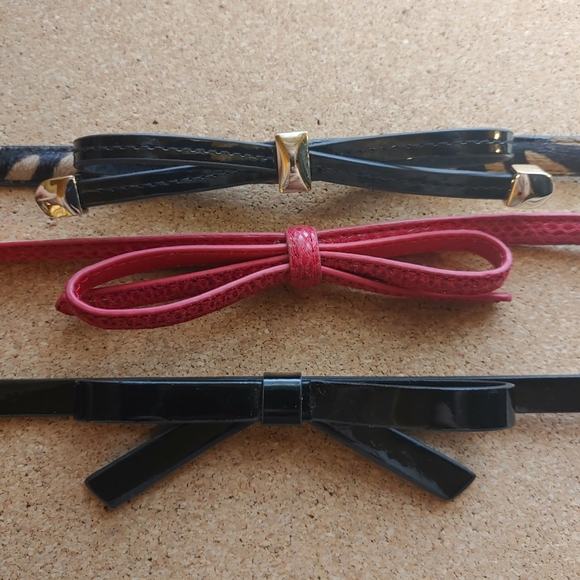 White House Black Market 3 Thin Textured Waist Belts Bows Black Red Animal Print - Picture 7 of 16